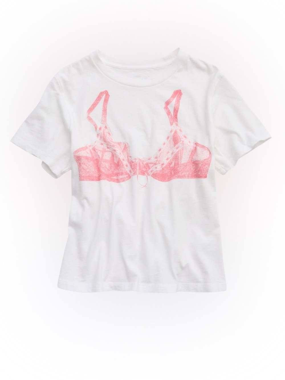 Women’s Aerie Vintage White Tee with Pink Bra Graphic Size S New